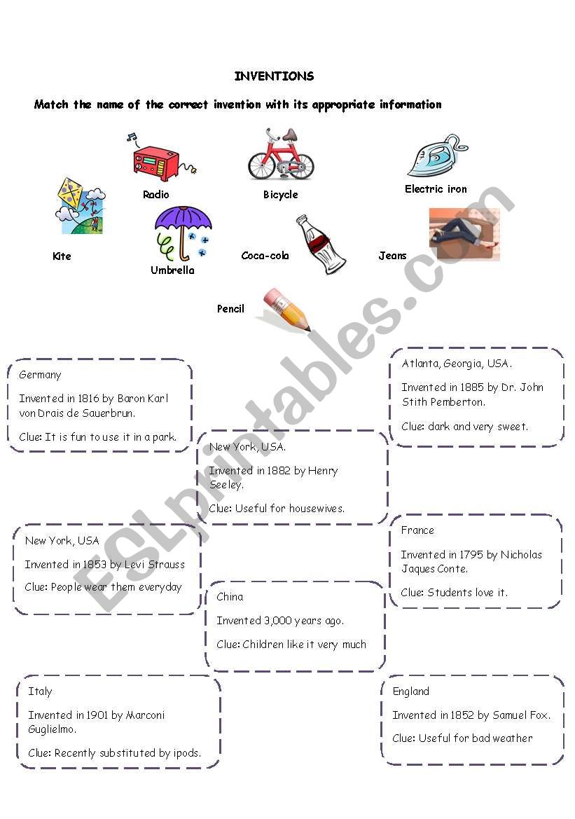 INVENTIONS AND INVENTORS worksheet
