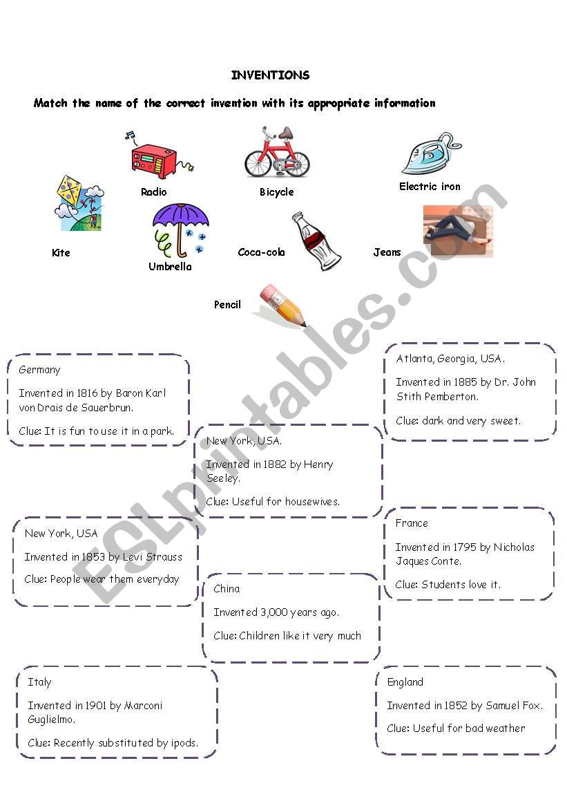 Top 10 Inventions that Changed the World - ESL worksheet by dany.faryas86