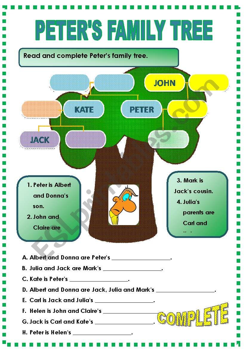 PETERS FAMILY TREE worksheet