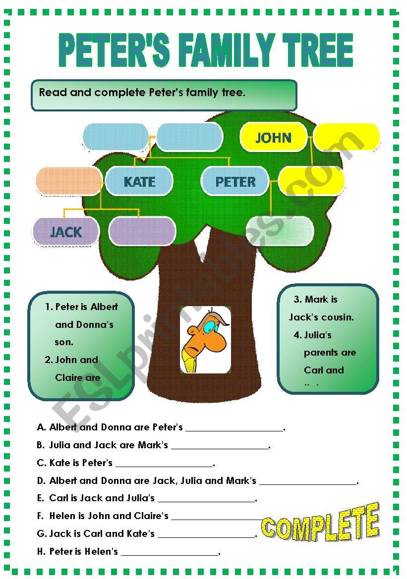 PETERÂ´S FAMILY TREE worksheet