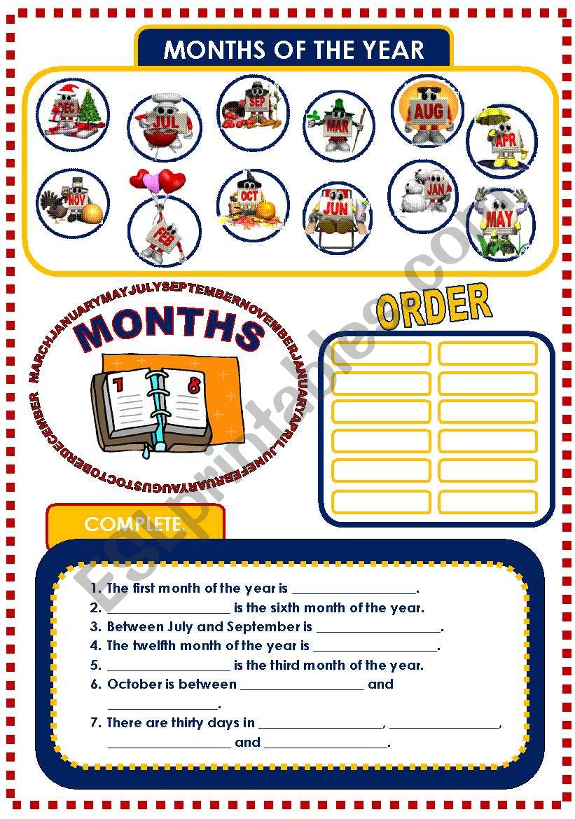 MONTHS OF THE YEAR worksheet