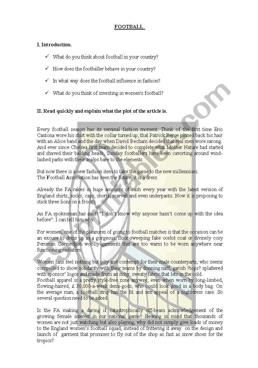 FOOTBALL worksheet