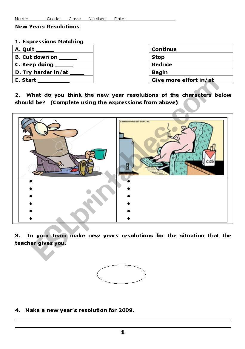 New Years Resolutions worksheet