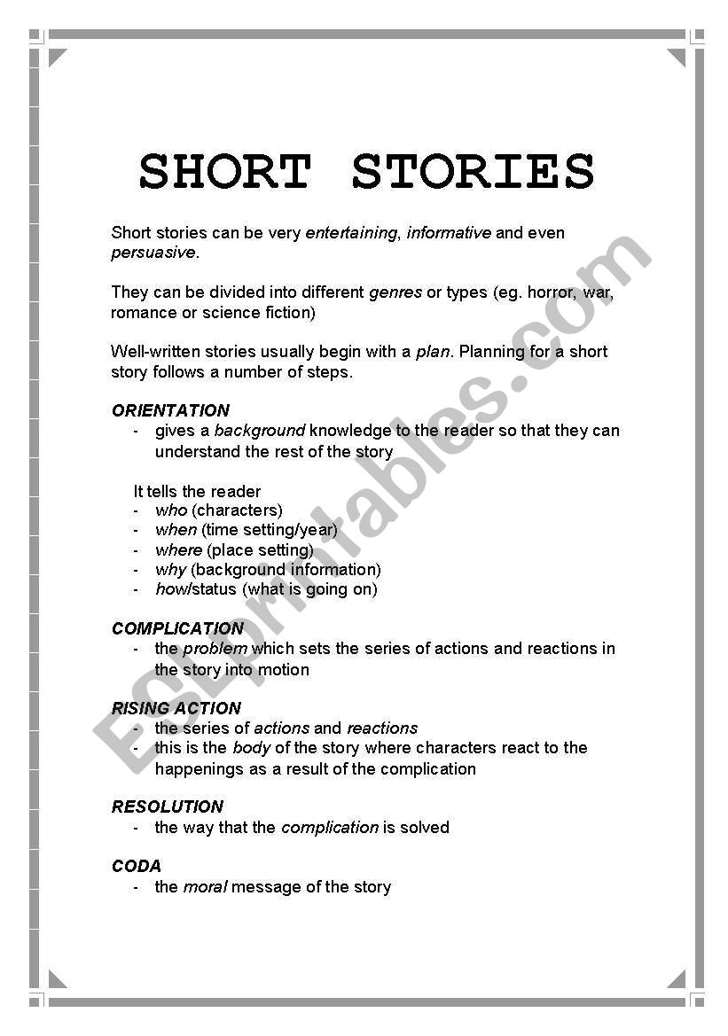 Intro to Short Stories worksheet