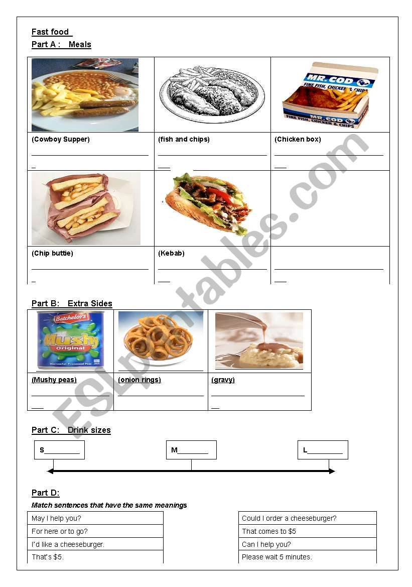 British Fast food worksheet