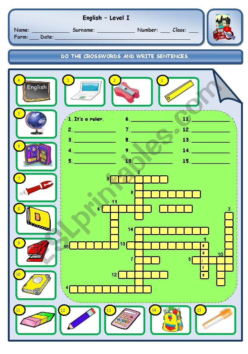 CLASSROOM OBJECTS worksheet