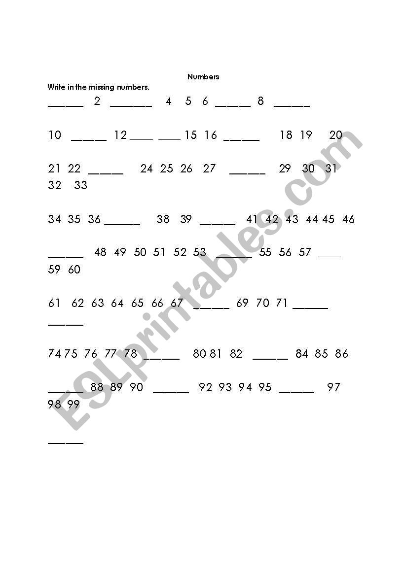 Numbers 1-100 worksheet