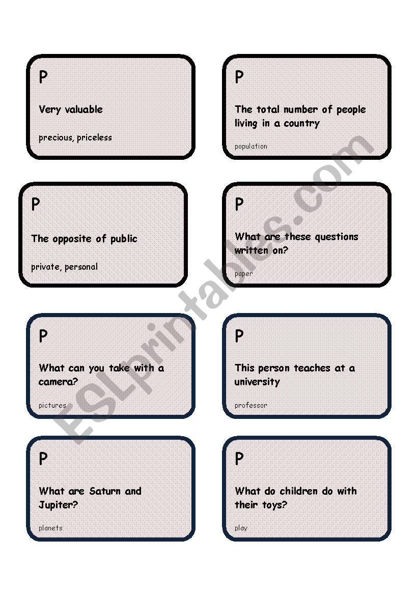 Alphabet game -Letter P worksheet