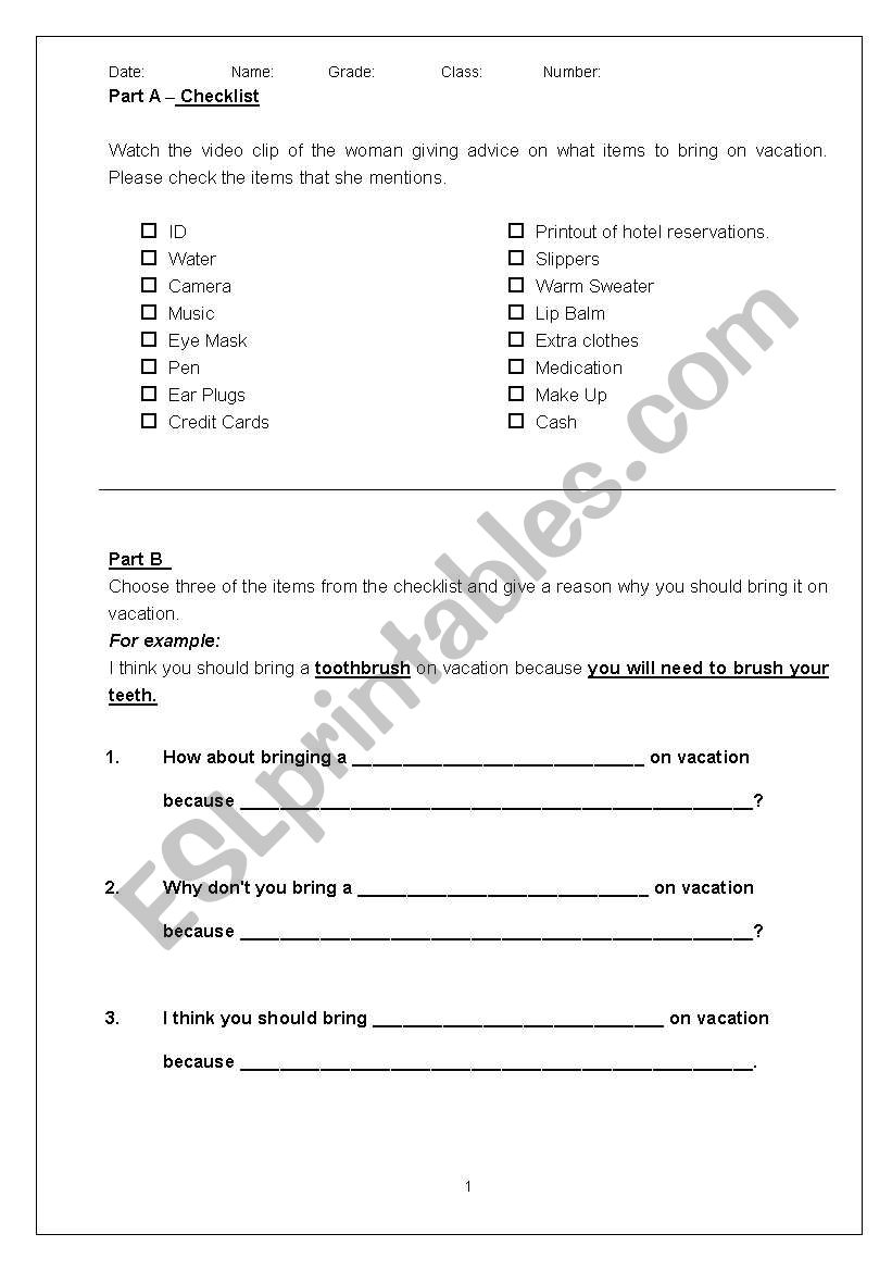 Giving advice:  Travel Advice worksheet