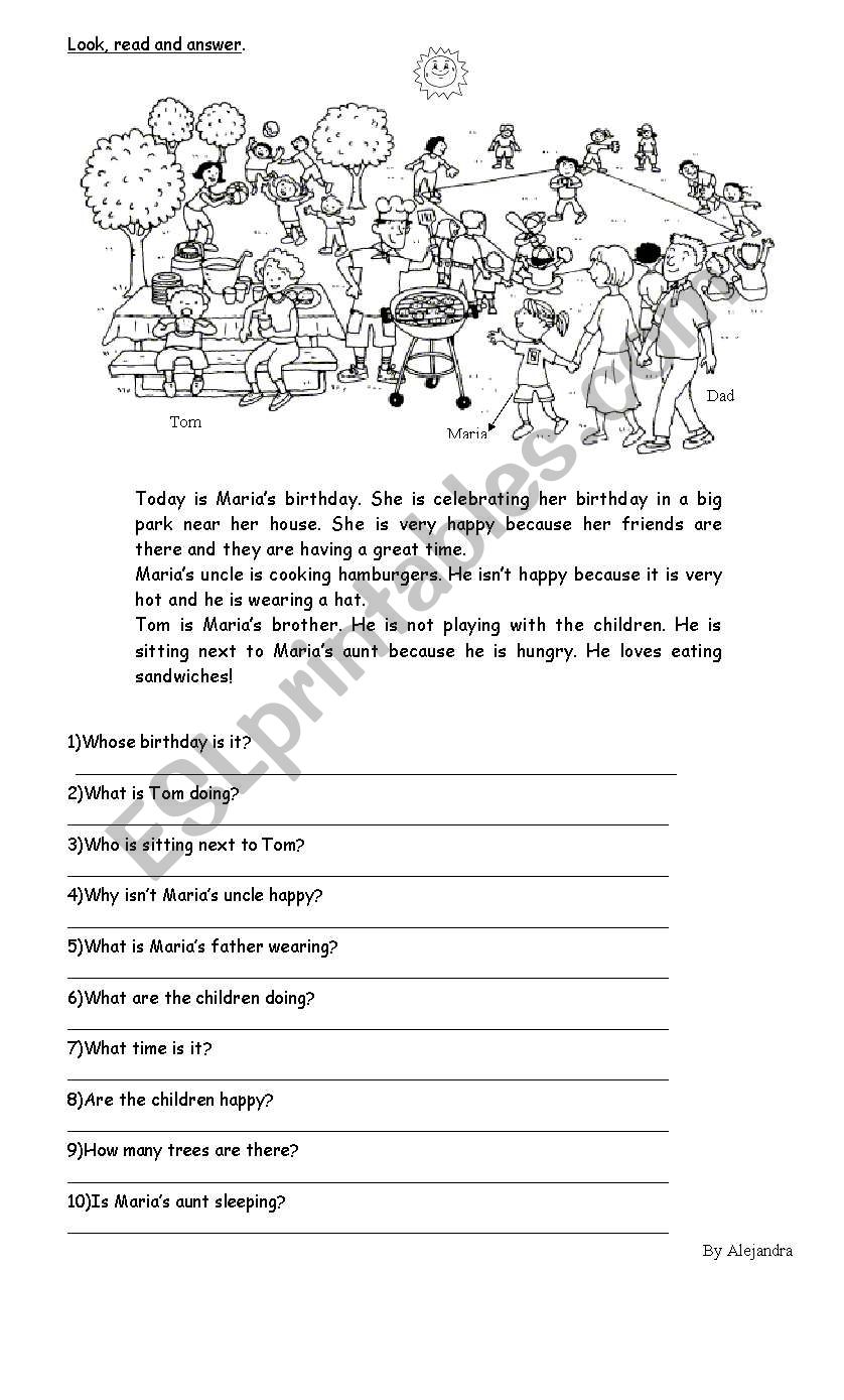 Birthday party worksheet