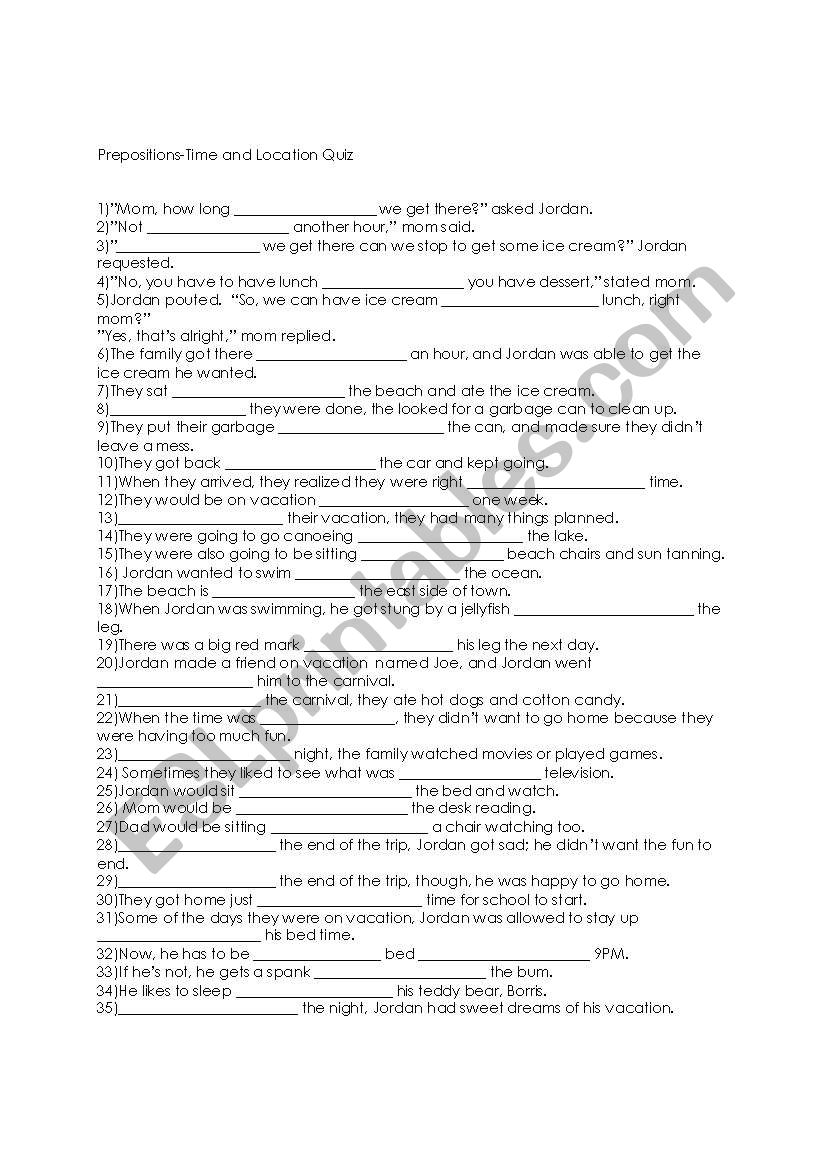 Prepositions Quiz 2-Time and Location