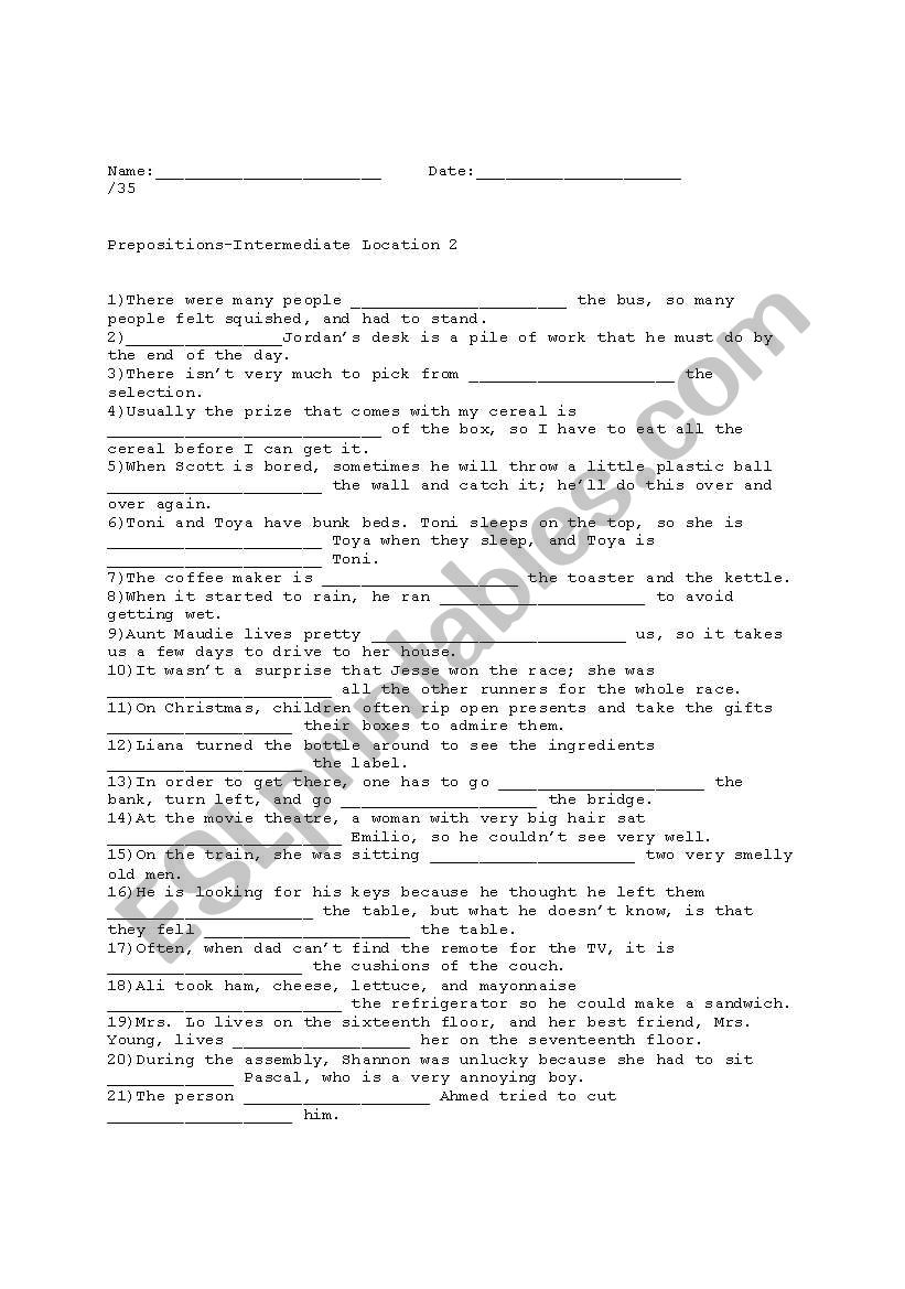 Preopositions-Intermediate-Location 2