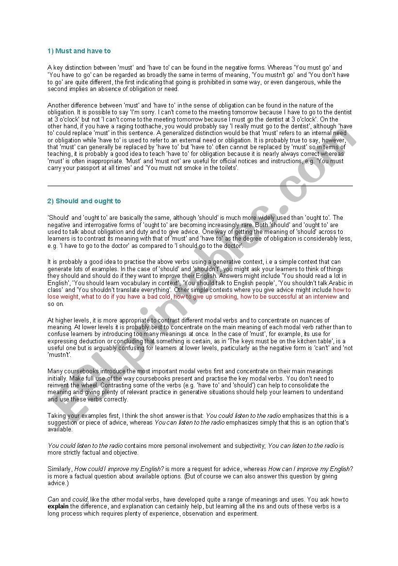 modals worksheet