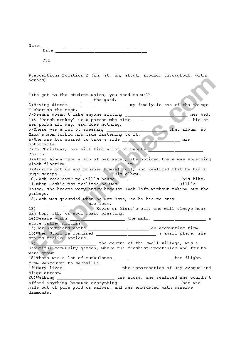 Prepositions-Location 2 worksheet