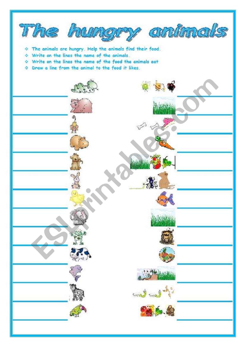 THE HUNGRY ANIMALS worksheet