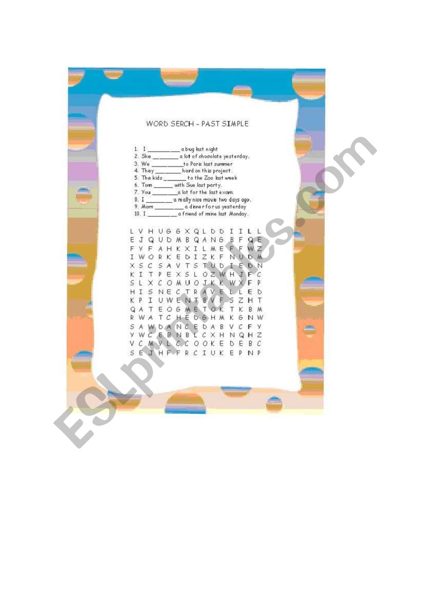 Word search -  Past simple worksheet