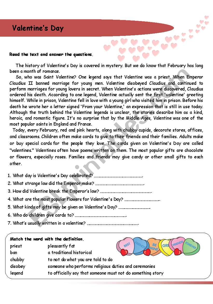 Valentines Day worksheet