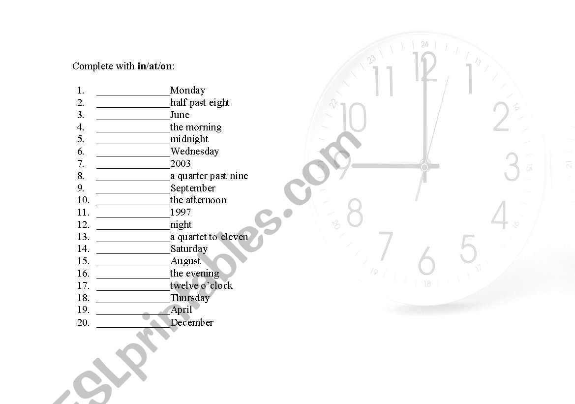 prepostions of time worksheet