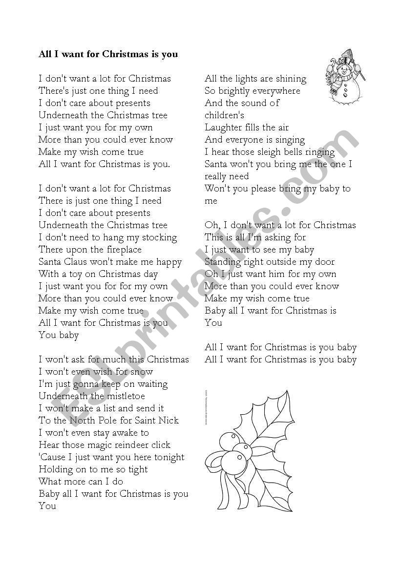 Christmas songs worksheet