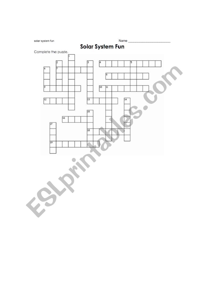 Solar System Cross word worksheet