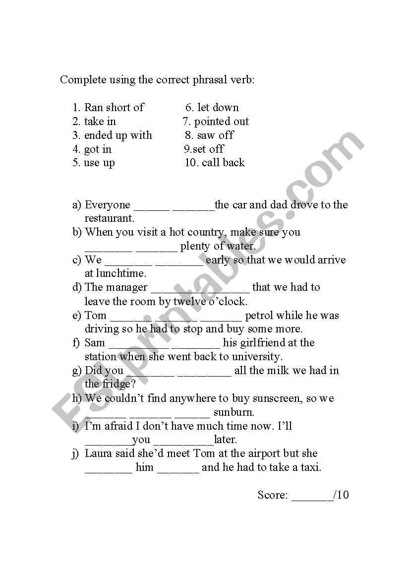 phrasal verbs worksheet