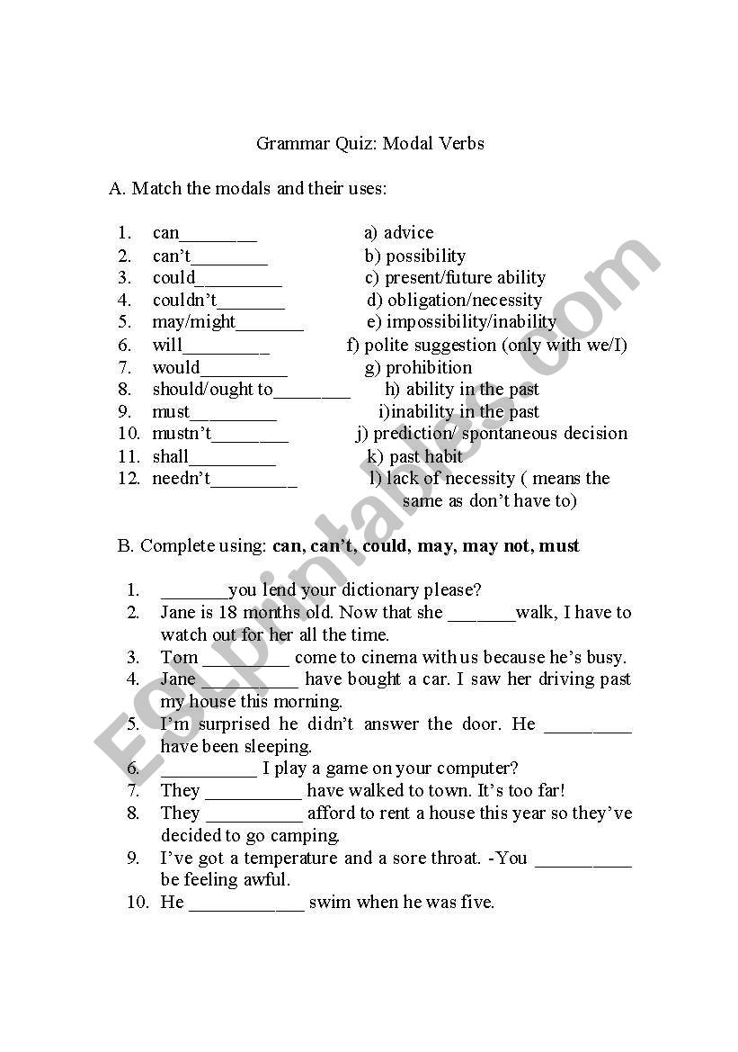 modal verbs worksheet