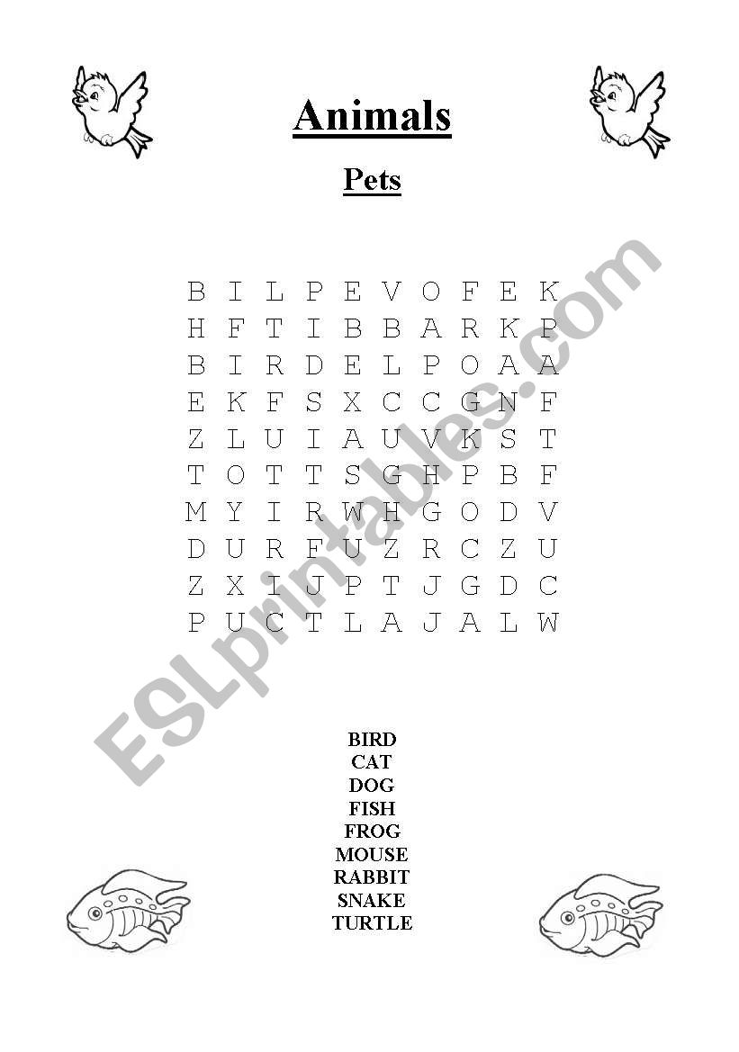 Pets Word Search worksheet