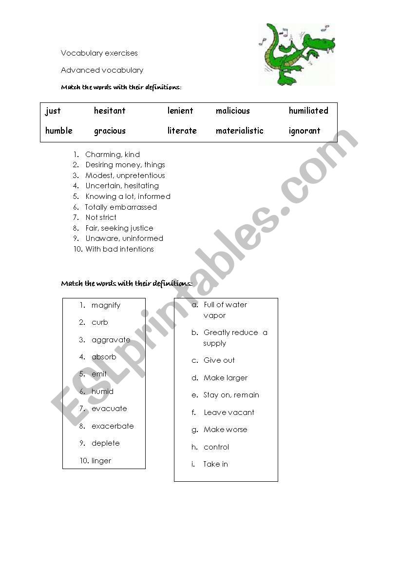 advanced vocabulary worksheet