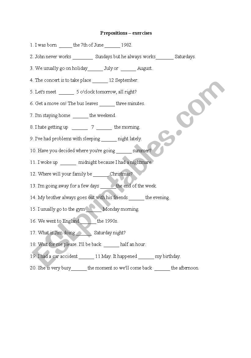 prepositions worksheet