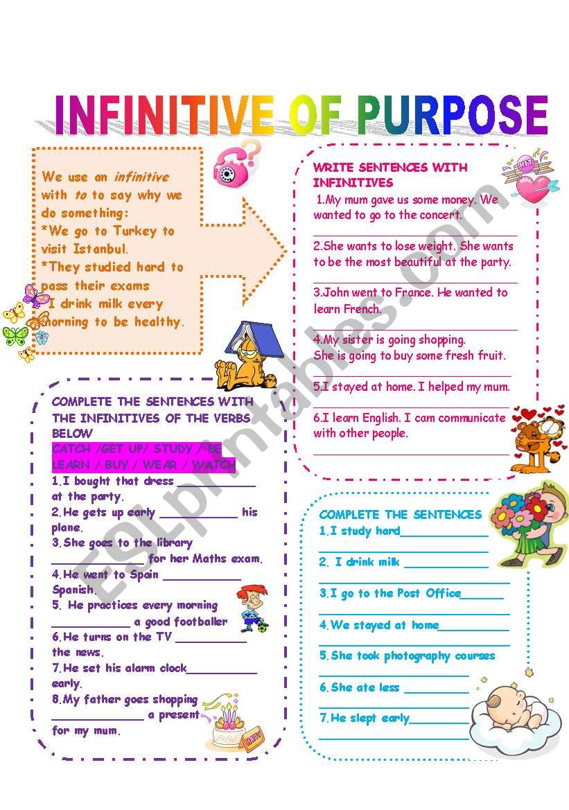 INFINITIVE OF PURPOSE worksheet