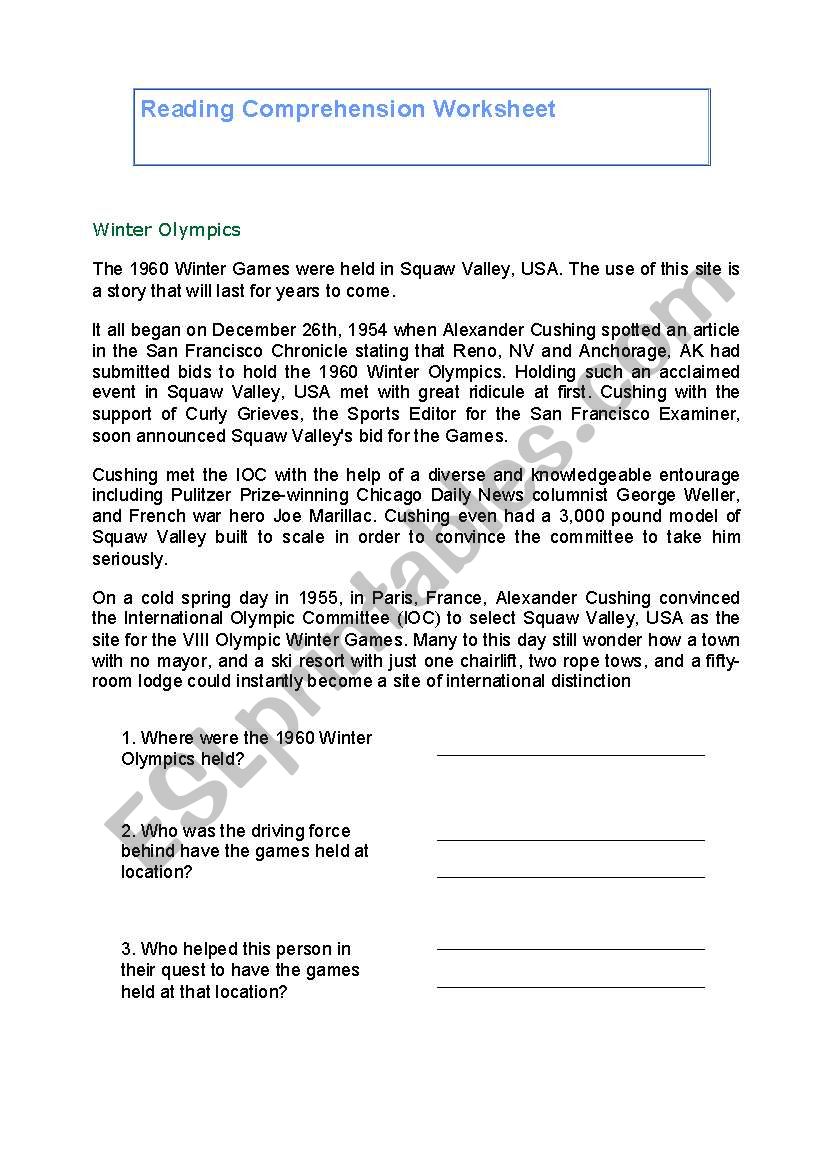 Winter Olympics worksheet