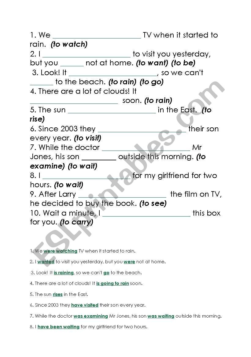 Tenses worksheet