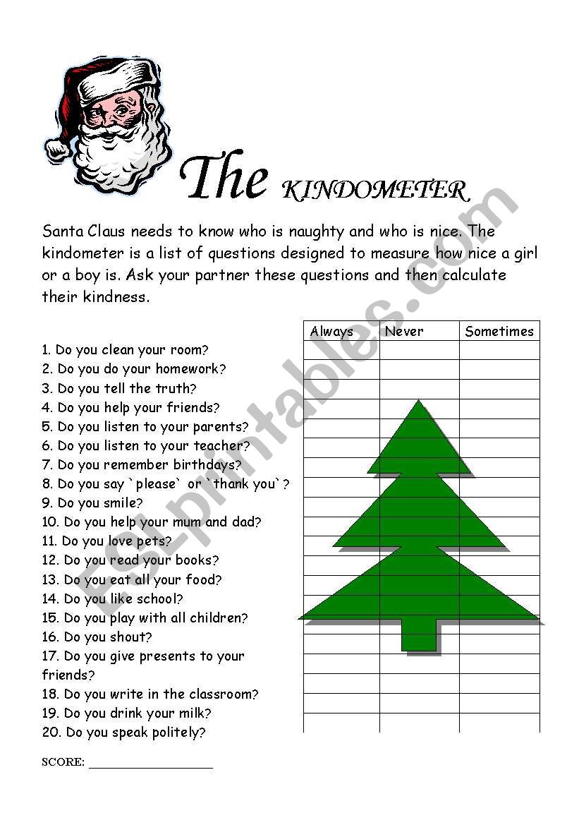 The kindometer worksheet