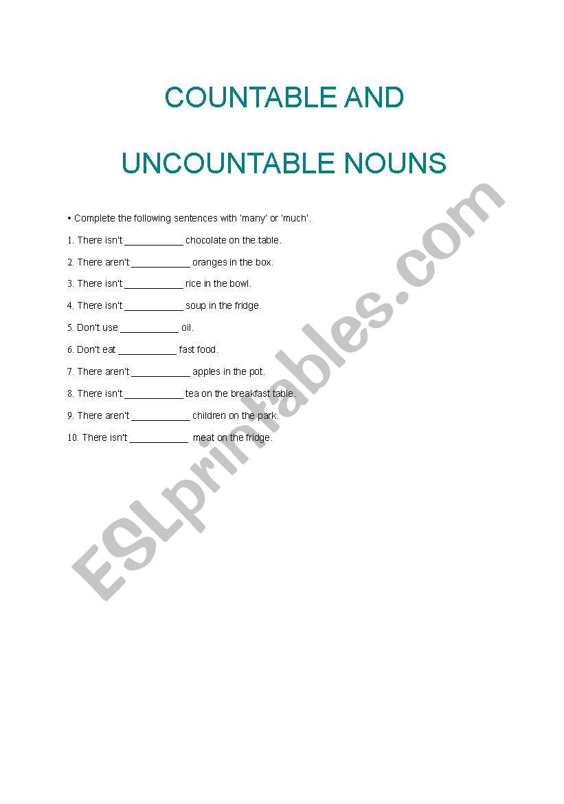 countable & uncountable worksheet
