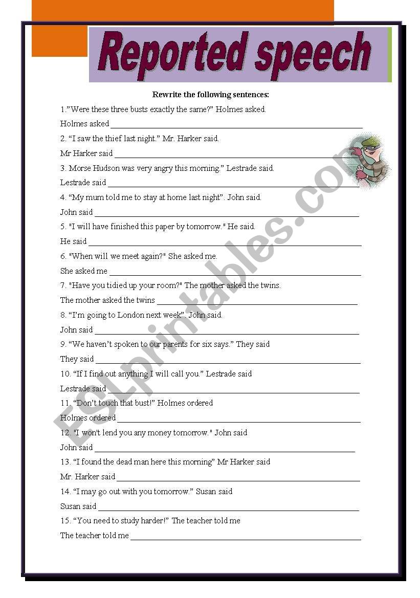 Reported speech worksheet