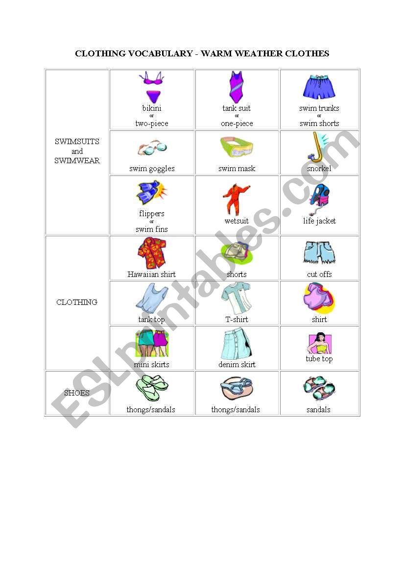 Clothes worksheet