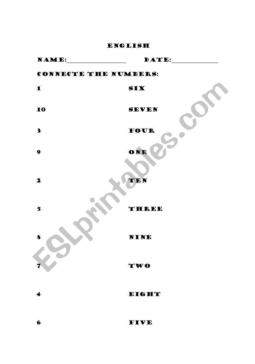 numbers worksheet