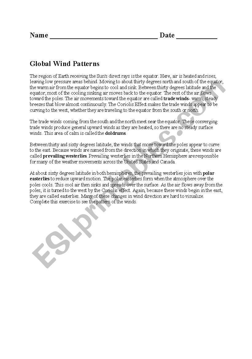 Global Wind Patterns worksheet