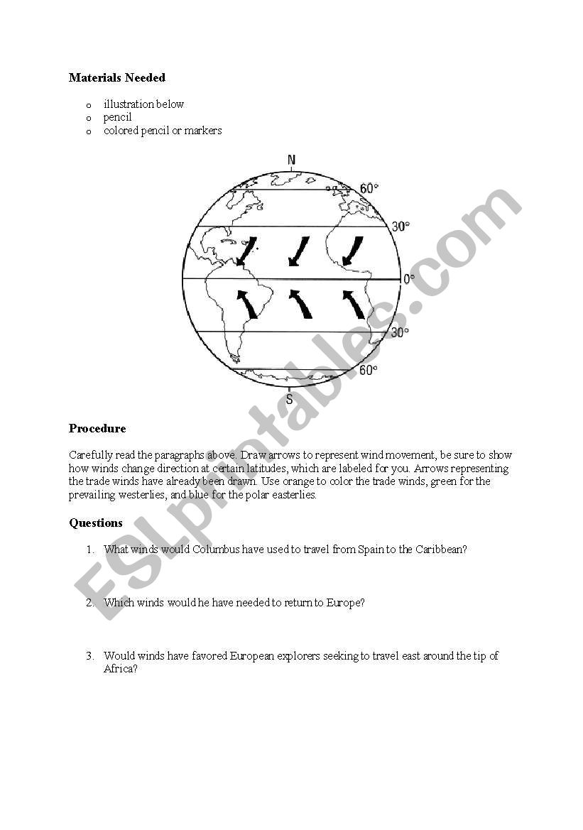 English worksheets: Global Wind Patterns Regarding Global Wind Patterns Worksheet