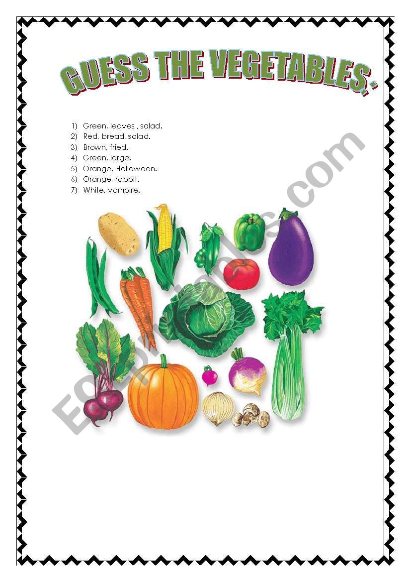 Guess the Vegetables. worksheet