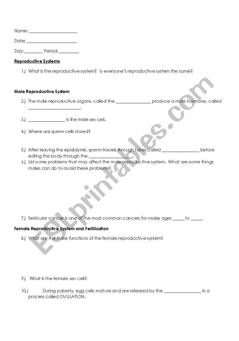 Reproduction worksheet