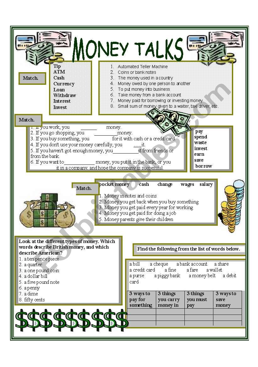 MONEY TALKS worksheet