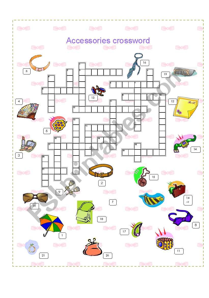 Accessories crossword worksheet