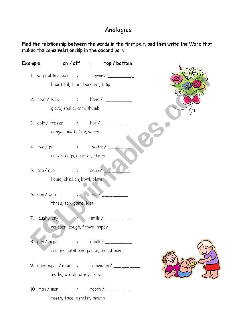 Analogies II worksheet