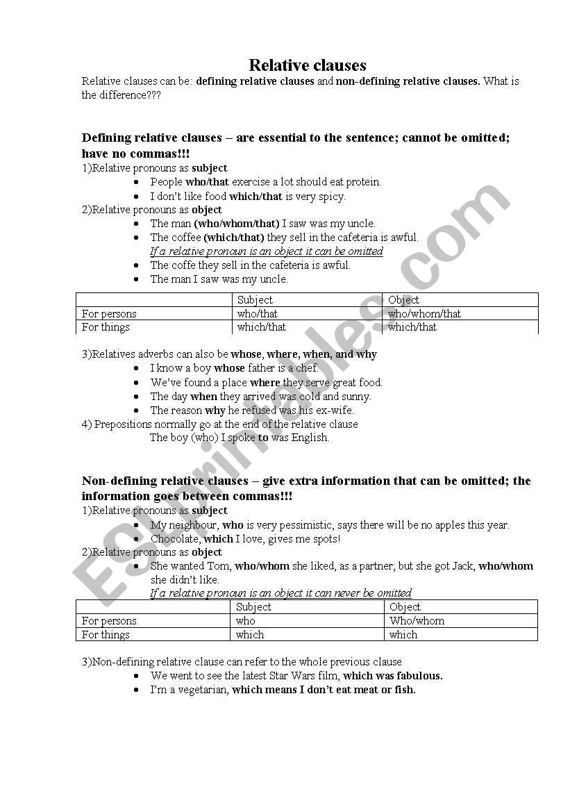 Relative clauses worksheet