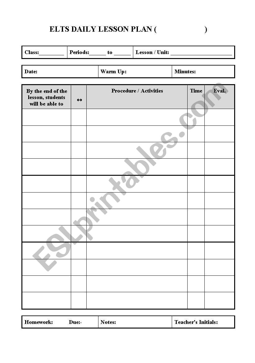 Lesson Plan Sheet worksheet