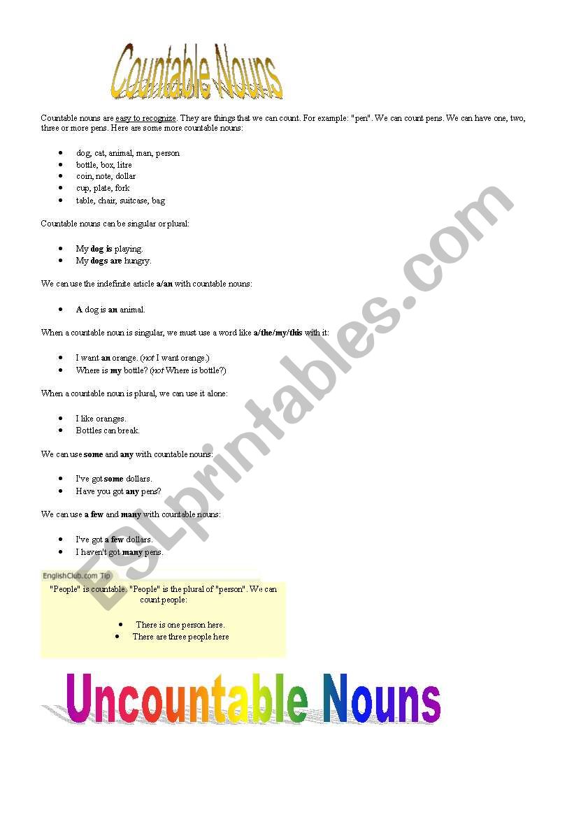 countable and uncountable nouns