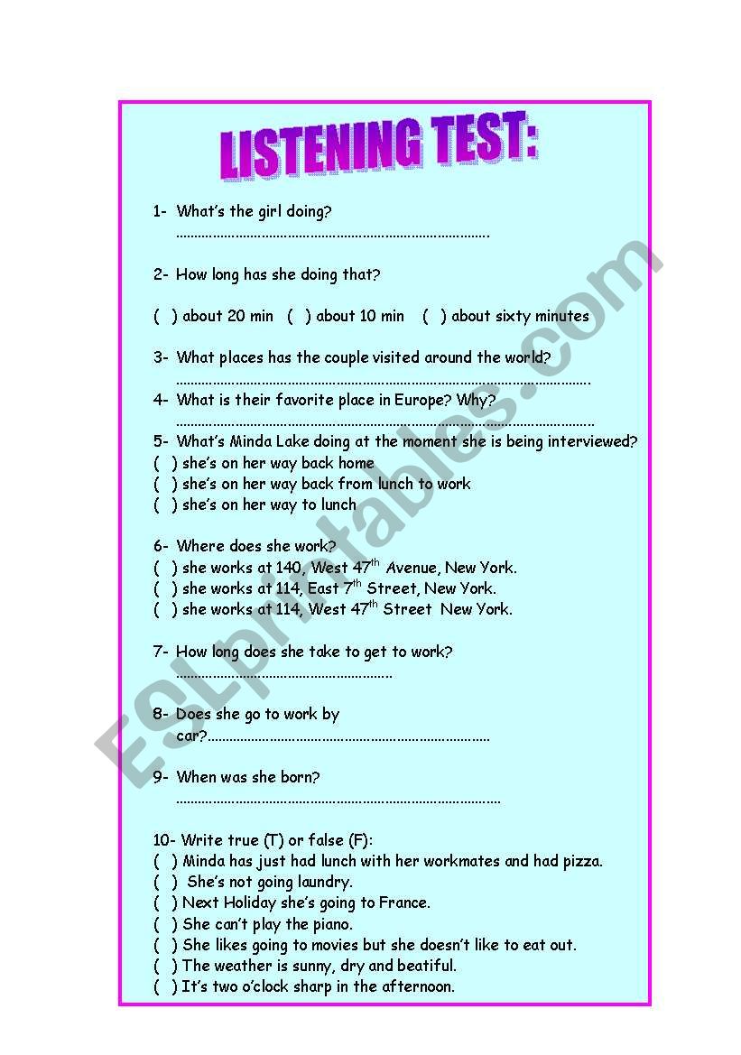 Listening Test worksheet