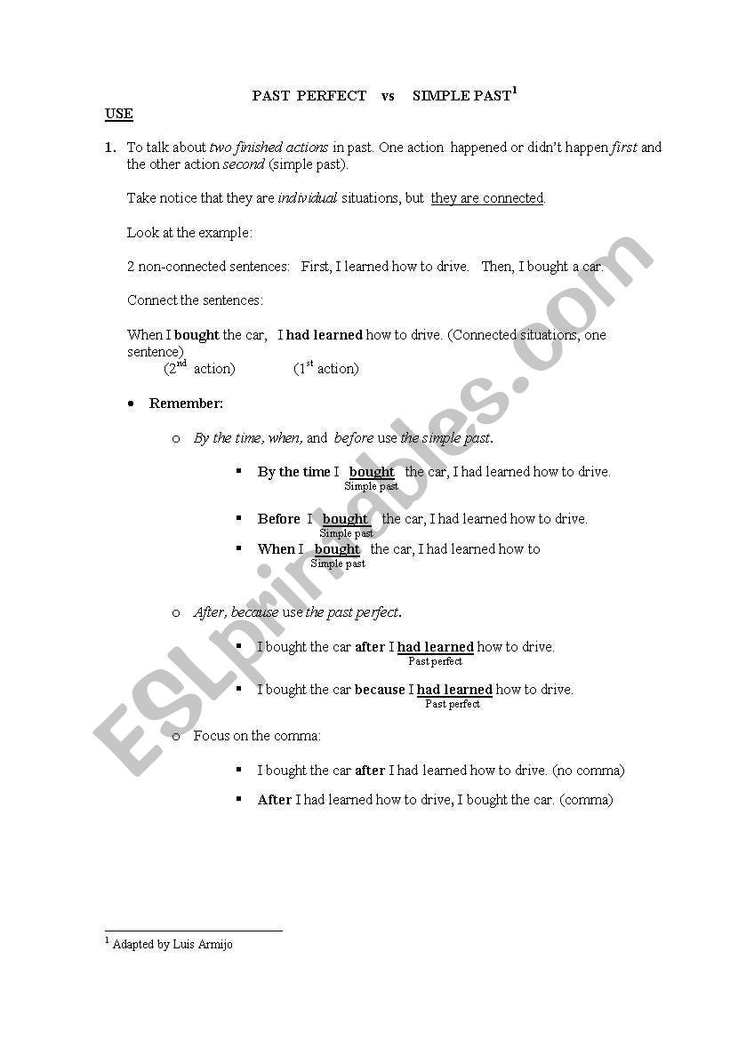 Past perfect vs Simple past: summary and examples