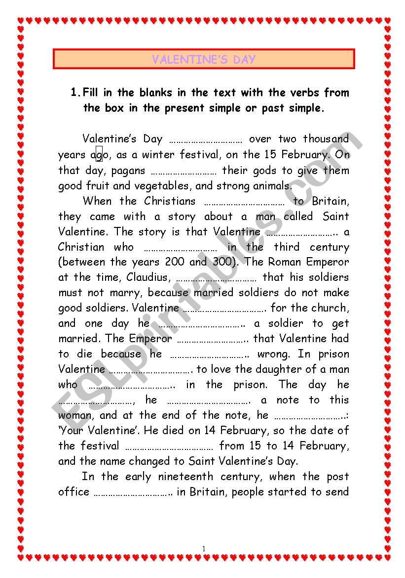 ValentineÂ´s Day - ESL worksheet by Cris1